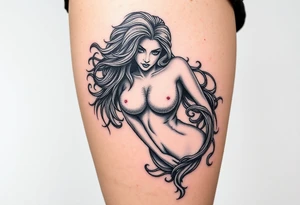 Sexy woman, Gothic but feminine  for thigh tattoo idea