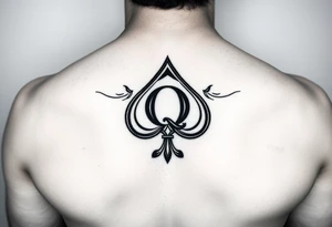 A spade womb tattoo with a Q in the center, with three points around the outside. The first reading, "BLACK". The second reading, "SEED". The third reading, "ONLY". tattoo idea