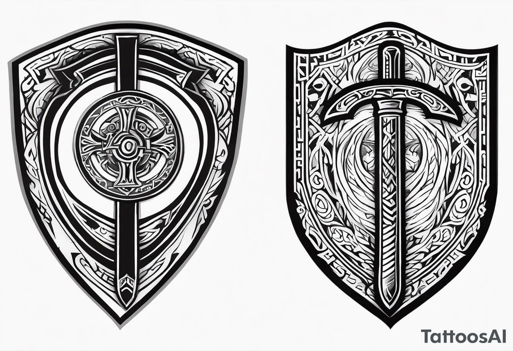 Valhalla viking shield hatchet sword tattoo idea