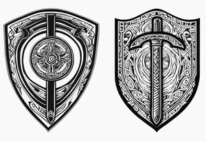 Valhalla viking shield hatchet sword tattoo idea