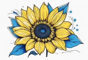 a yellow sunflower bloom with blue highlights tattoo idea
