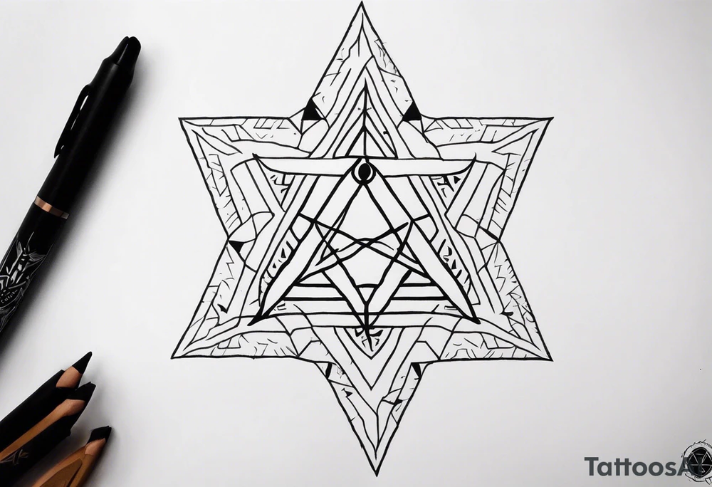 knee tattoo with unicursal hexagram from Thelema tattoo idea