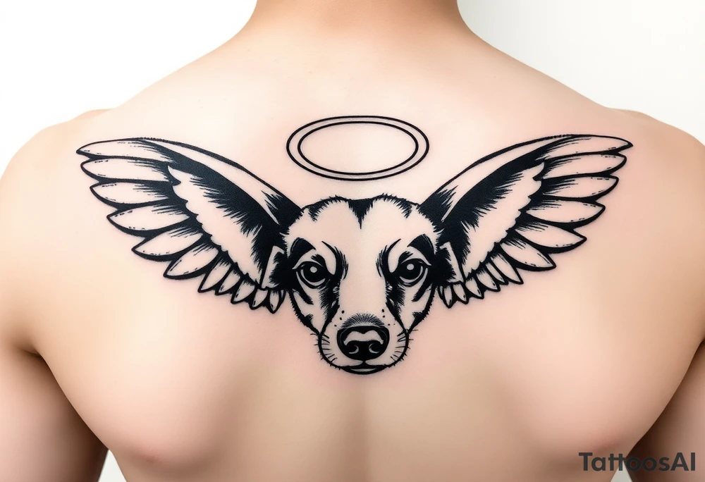 Dachshund ears with wings and halo tattoo idea