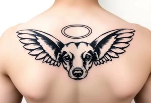 Dachshund ears with wings and halo tattoo idea