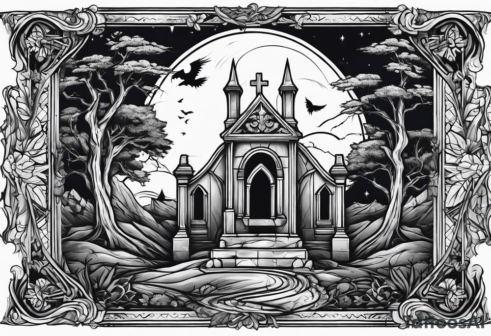 Graveyard with reaper tattoo idea