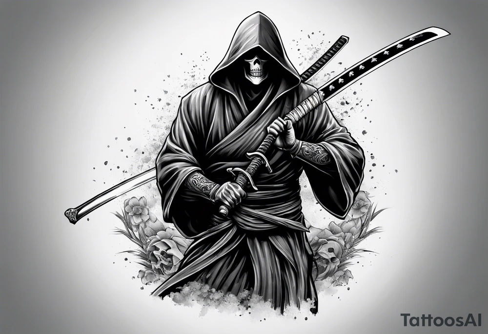 katana with grim reaper tattoo idea