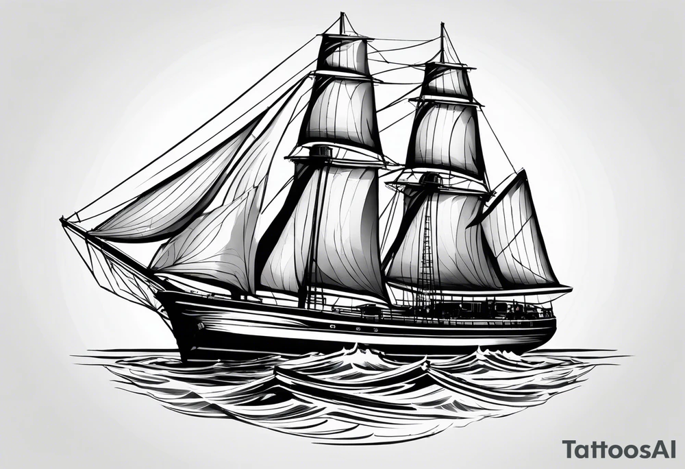 voilier vue de face. phare maritime fixé au centre du voilier et utilisé comme un mat pour les voiles. tattoo idea