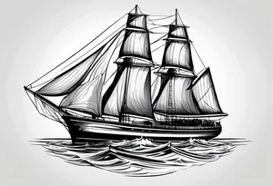 voilier vue de face. phare maritime fixé au centre du voilier et utilisé comme un mat pour les voiles. tattoo idea