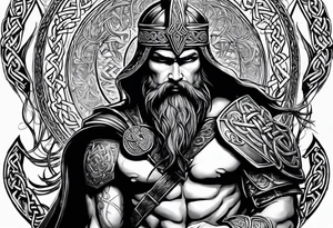 Side profile full body of Celtic warrior walking into battle tattoo idea