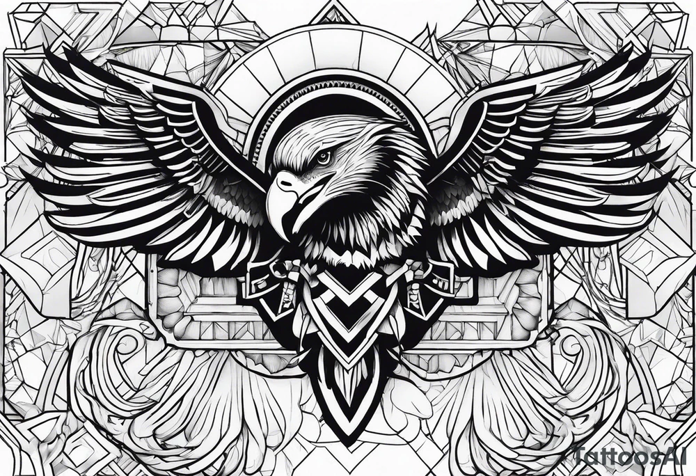 Create a Chest Piece Tattoo that covers half of the chest which includes a combination of an eagle and an elephant tattoo idea