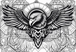 Create a Chest Piece Tattoo that covers half of the chest which includes a combination of an eagle and an elephant tattoo idea
