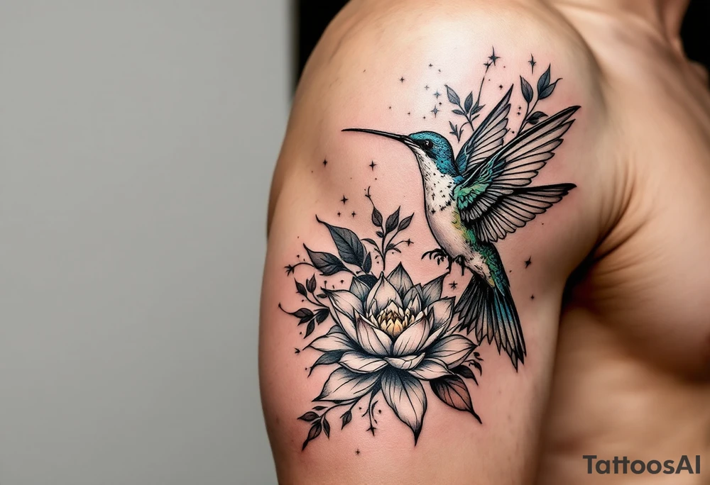 hummingbird and lotus flower, egyptian theme tattoo idea