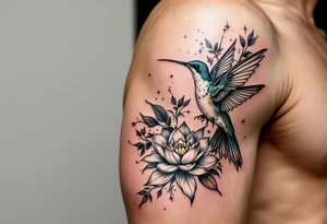 hummingbird and lotus flower, egyptian theme tattoo idea