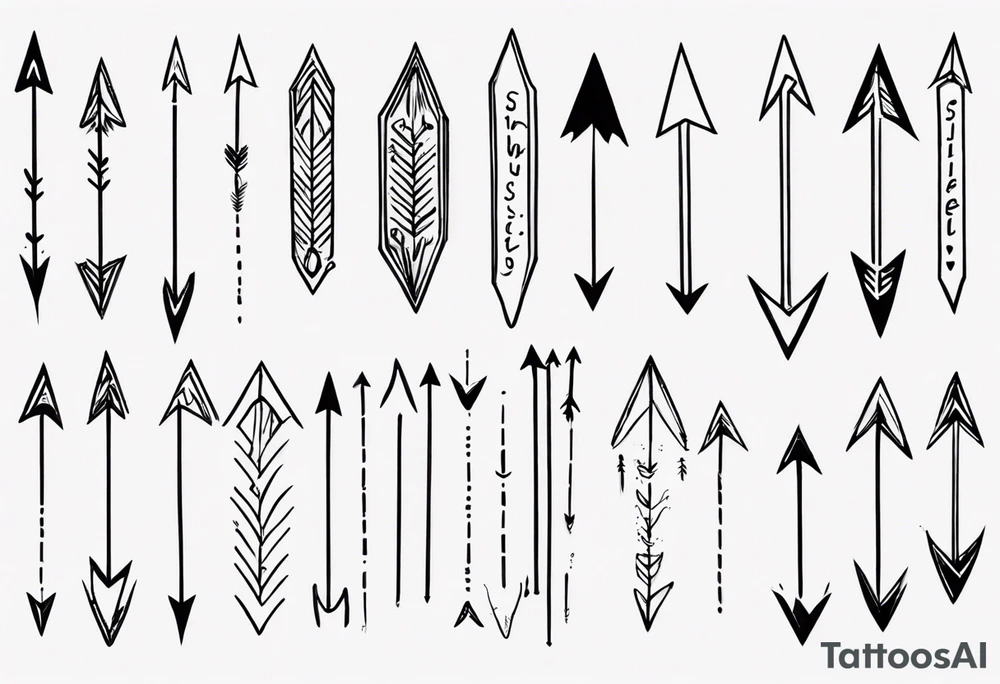 I want a very thin plain arrow going through the sentence “still i rise” which uses a handwritten thin spaced out font tattoo idea