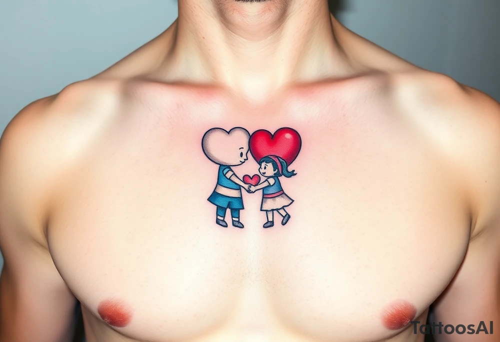 Red and blue hearts with their children tattoo idea
