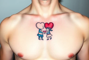 Red and blue hearts with their children tattoo idea