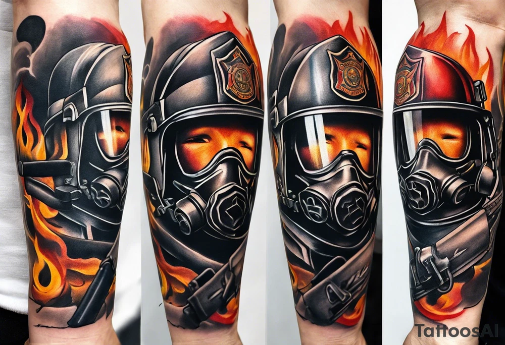 A forearm tattoo that includes firefighter tools tattoo idea