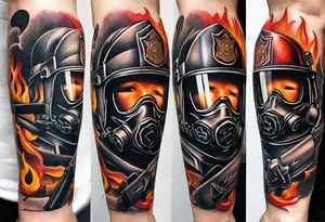 A forearm tattoo that includes firefighter tools tattoo idea