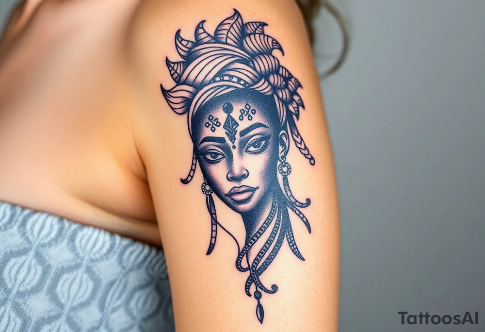 African goddess with tribal face tattoo idea