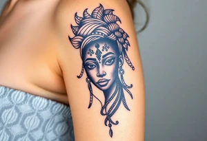 African goddess with tribal face tattoo idea