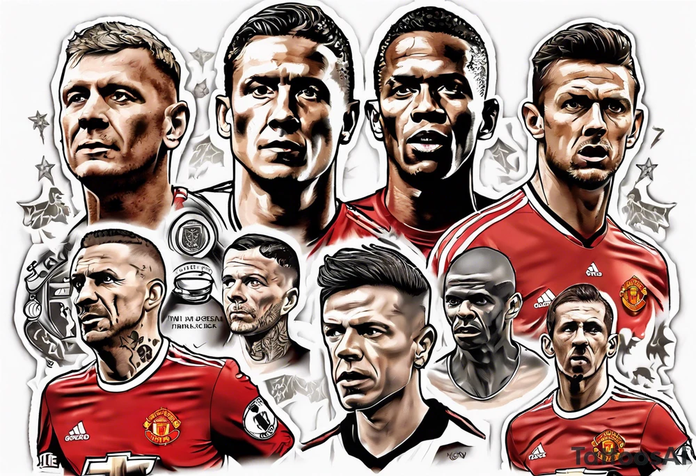 Manchester United legends at a table tattoo idea