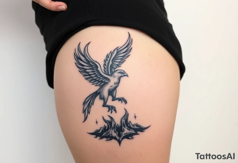 rising phoenix from the ashes on the ground tattoo idea