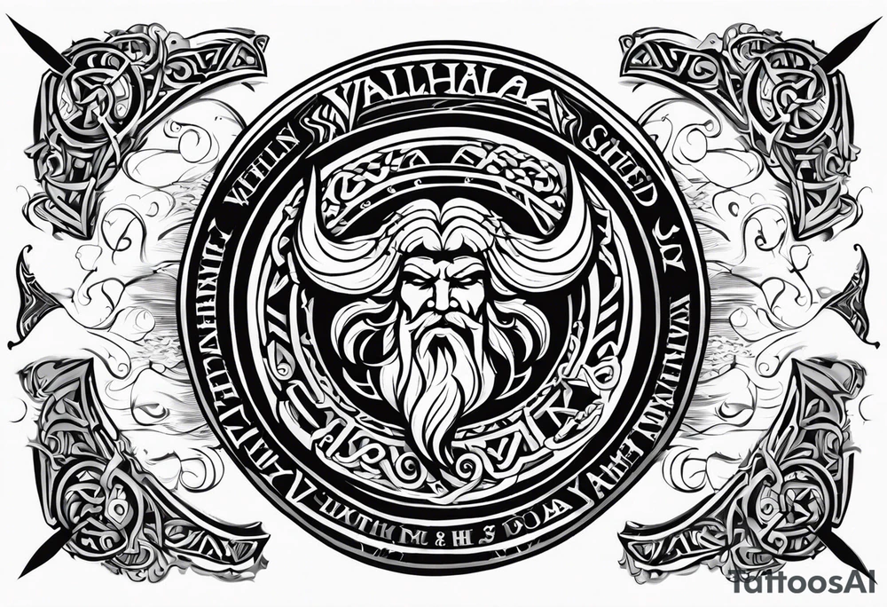 Valhalla viking gods shield hatchet tattoo idea