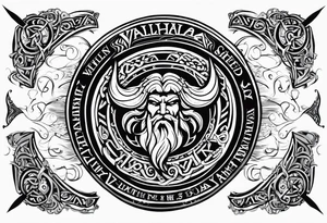 Valhalla viking gods shield hatchet tattoo idea