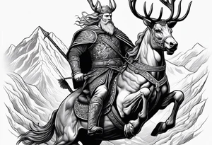Nordic god Balder riding on a stag with a skull face tattoo idea