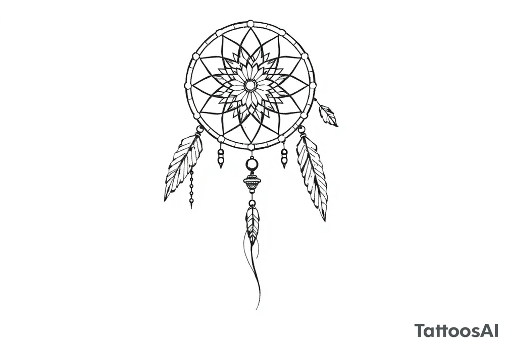 native dreamcatcher with flowing feathers and sacred beads tattoo idea