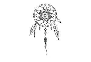 native dreamcatcher with flowing feathers and sacred beads tattoo idea