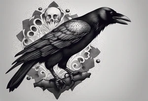 standing crow wearing a miniature human skull over it's head tattoo idea