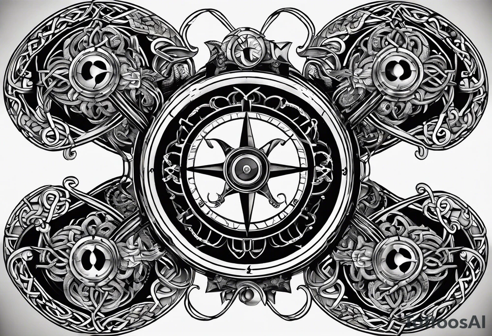 Traditional Celtic styled knot work combined with a steampunk biomechanical sleeve design and has a pirate compass in it tattoo idea