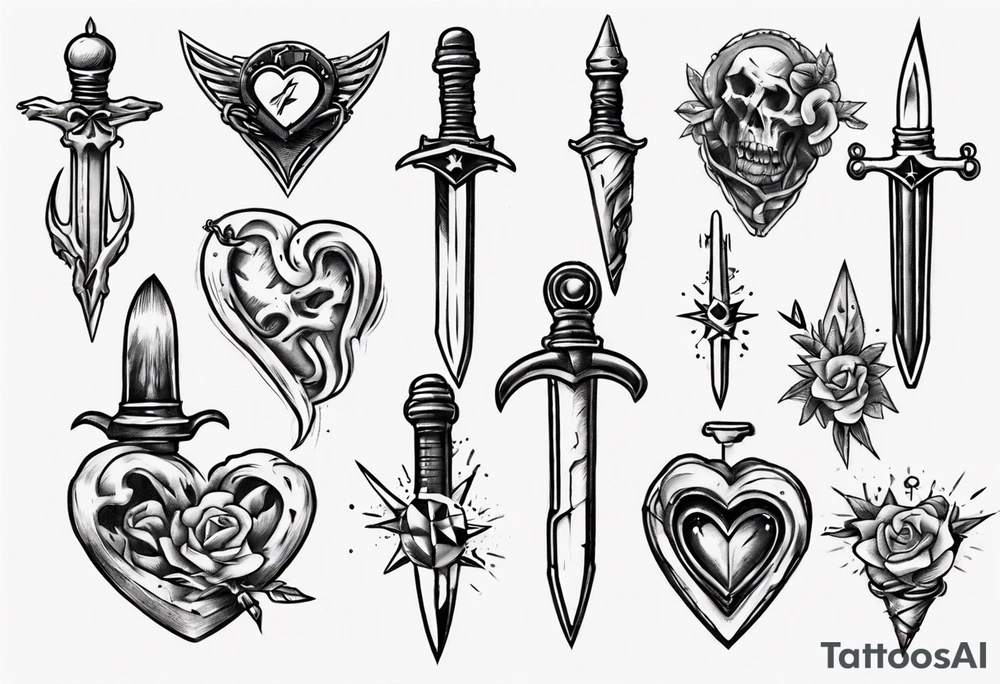 One sketch of a dagger entering the heart tattoo idea