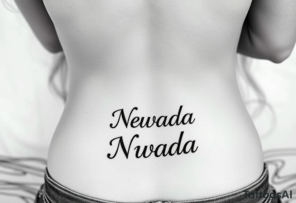 a woman's waist with the word "Nwada" written on her waist make her sit on the bed make it more sexy and make it more realistic tattoo idea