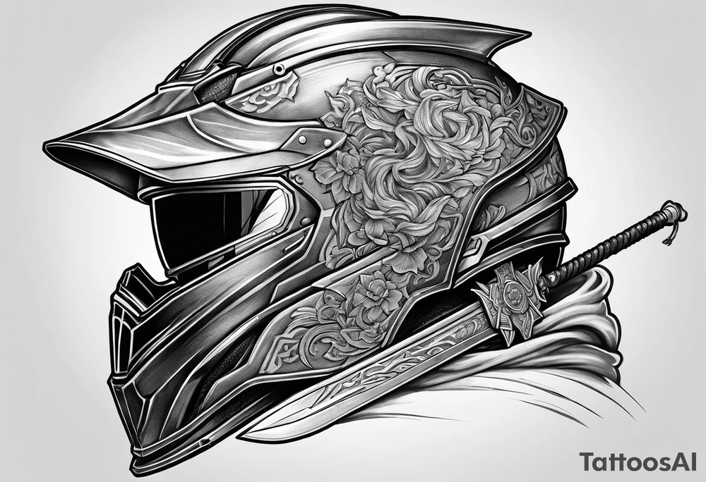 Ronin helmet with sword penetrating it tattoo idea