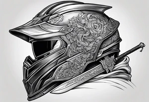 Ronin helmet with sword penetrating it tattoo idea