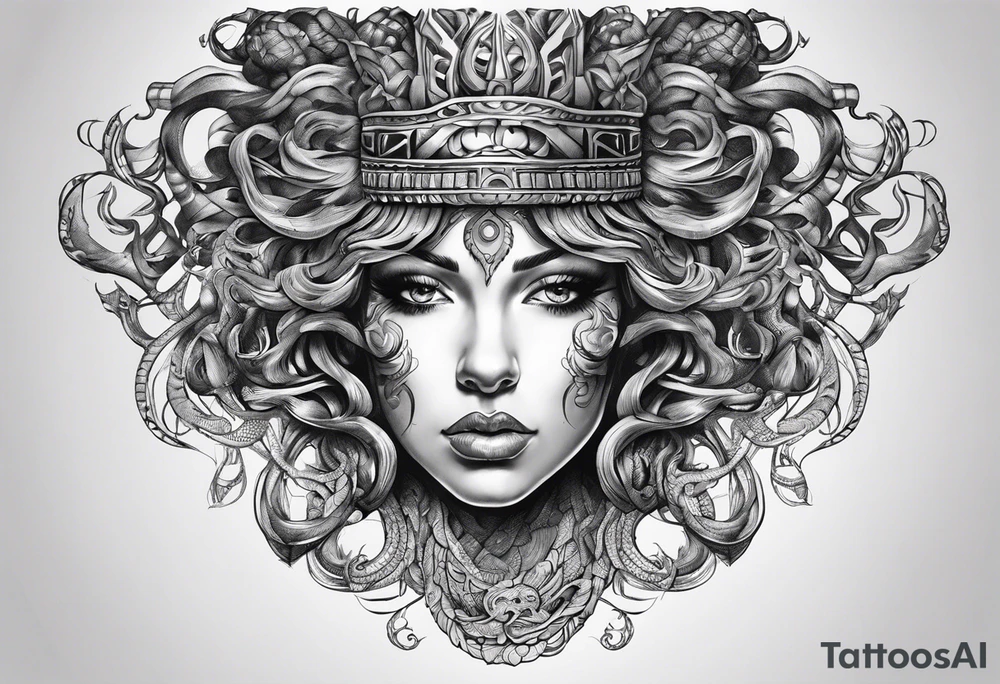 cabeça da medusa com cabelos de cobra tattoo idea