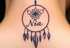 Name Nia in a  dreamcatcher tattoo idea