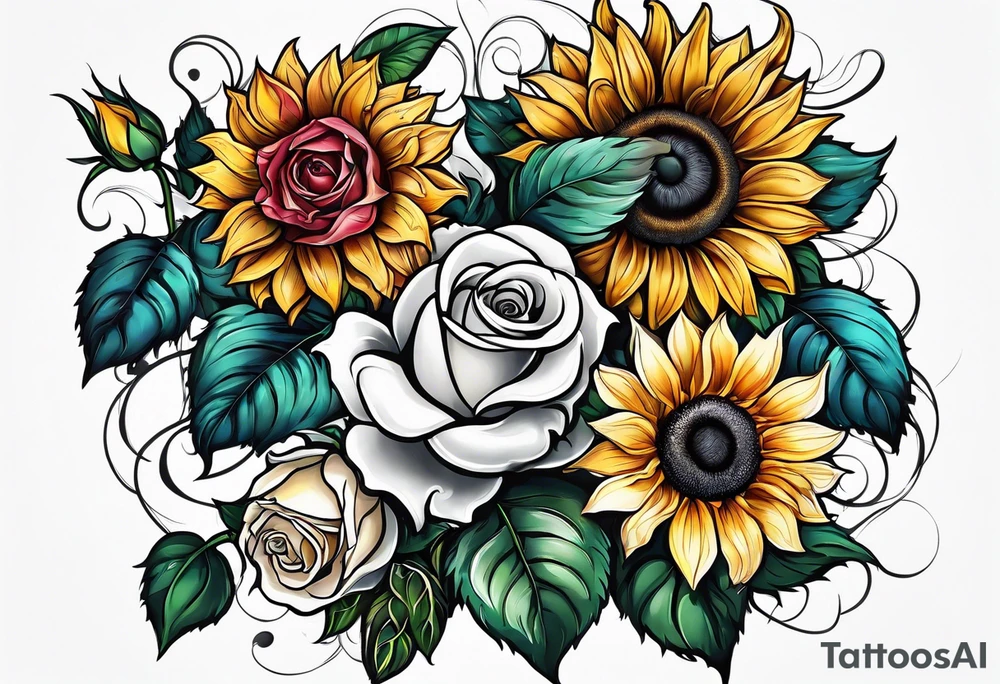 flower rose , sunflower, tattoo idea