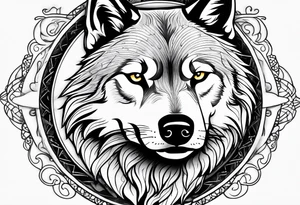 Wolf face over toddle face with compass tattoo idea