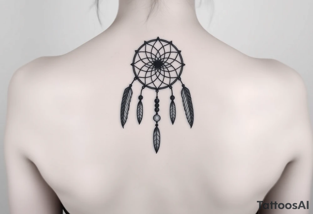 native dreamcatcher with flowing feathers and sacred beads tattoo idea