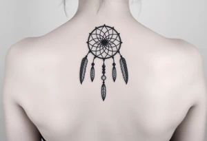 native dreamcatcher with flowing feathers and sacred beads tattoo idea