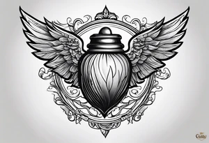 Flying acorn with wings tattoo idea
