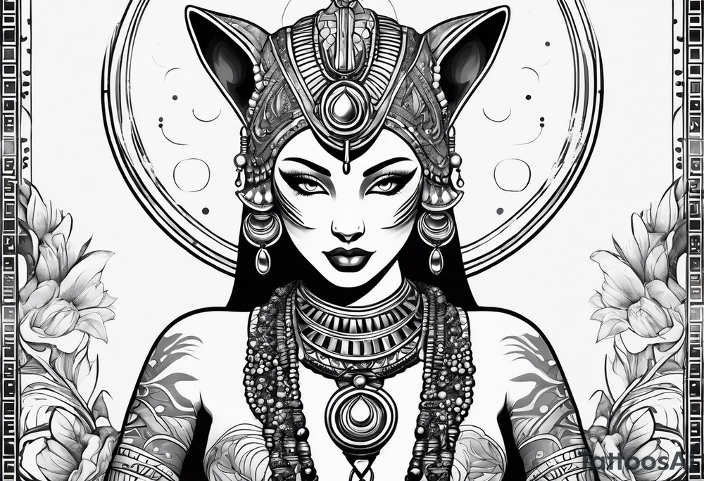 Bastet woman full figure tattoo idea