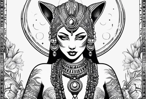 Bastet woman full figure tattoo idea