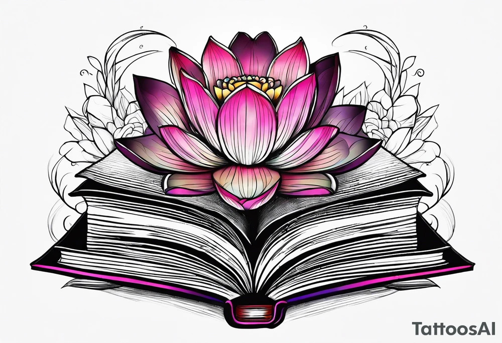 Lotus flower stack of books doorway to another world tattoo idea