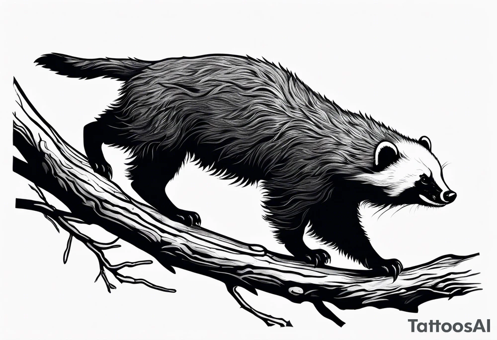 honey badger falling off branch tattoo idea
