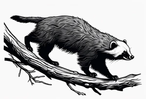 honey badger falling off branch tattoo idea