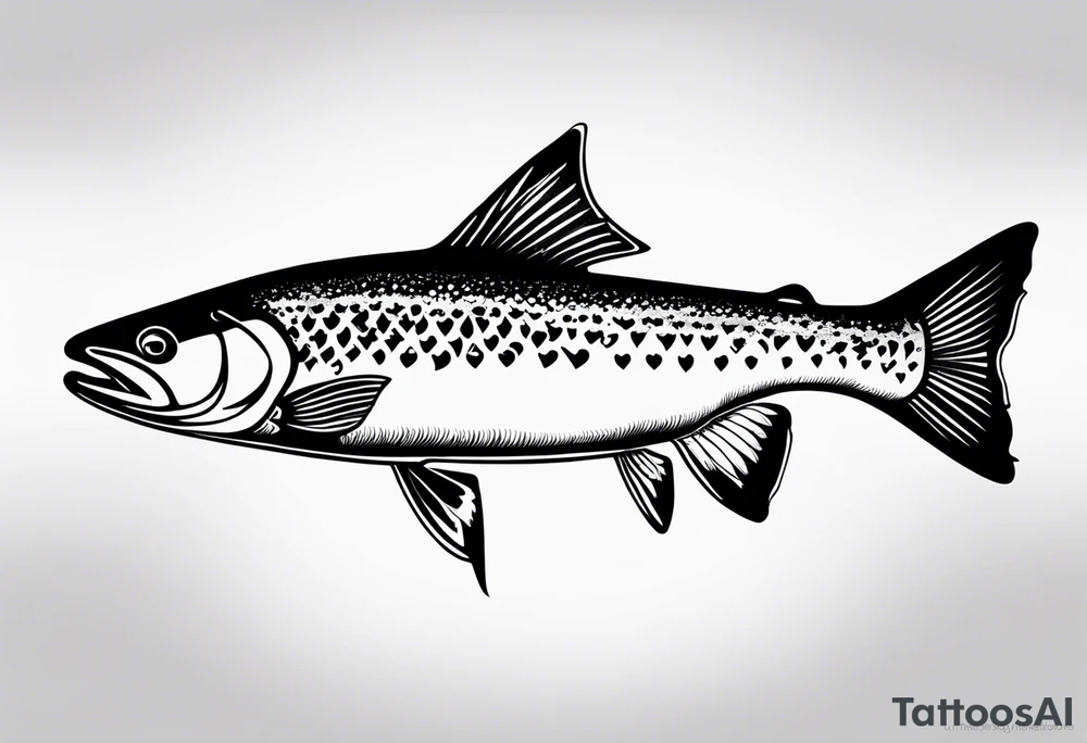 "A small tattoo featuring a lovestruck trout as the main theme, drawn without lines, using only color combinations." tattoo idea